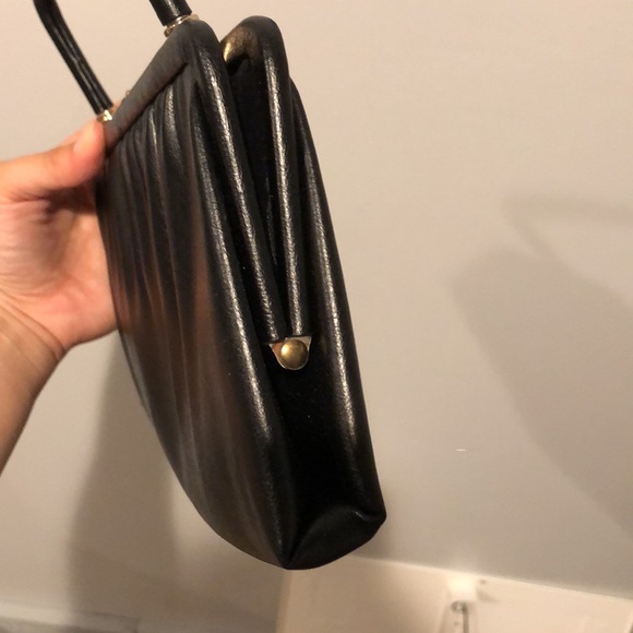 Vintage Black Leather Structured Top Handle Bag - Picture 5 of 7